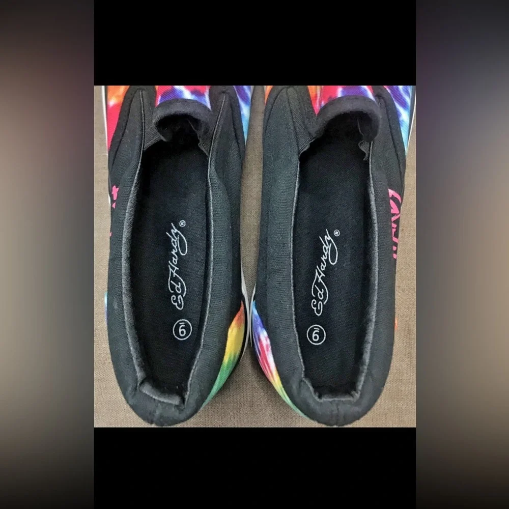 Excellent Ed Hardy Poppy-109L Tiger Black Tie-Dye Women's 9 Slip-On Sneakers